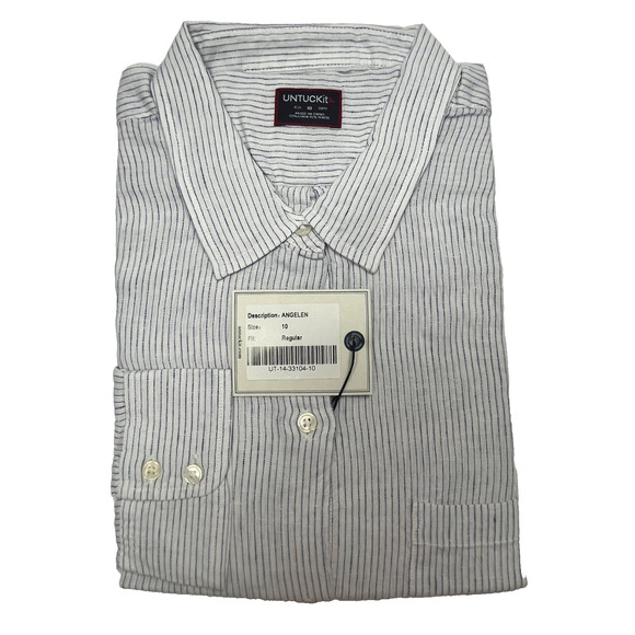 UNTUCKit Womens Angelen Linen Blend Striped Button Down Long Sleeve Shirt 10 NWT - Picture 1 of 12